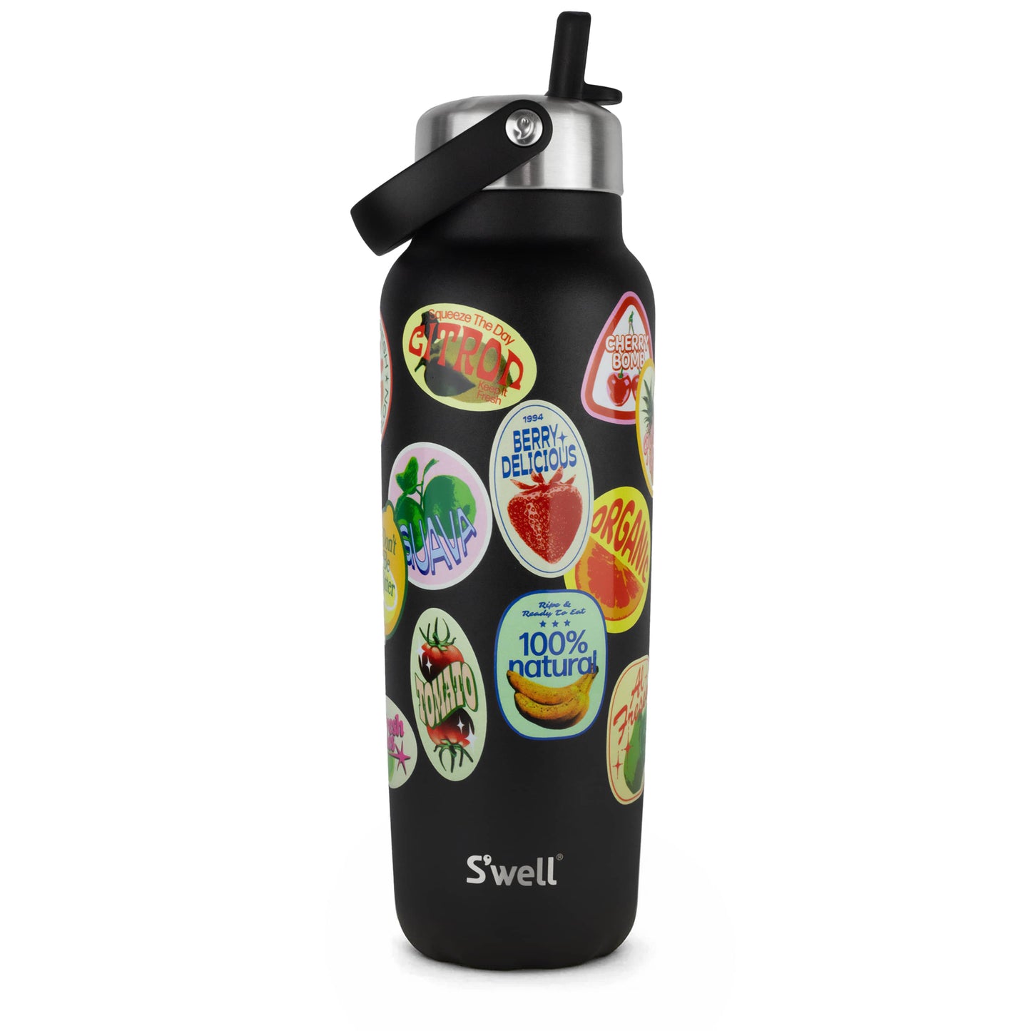 explorer-with-flip-straw-lid-40oz-y7 01_Swell_Fruit_Stand_Stamp_Pattern_Onyx_Black_Front.jpg